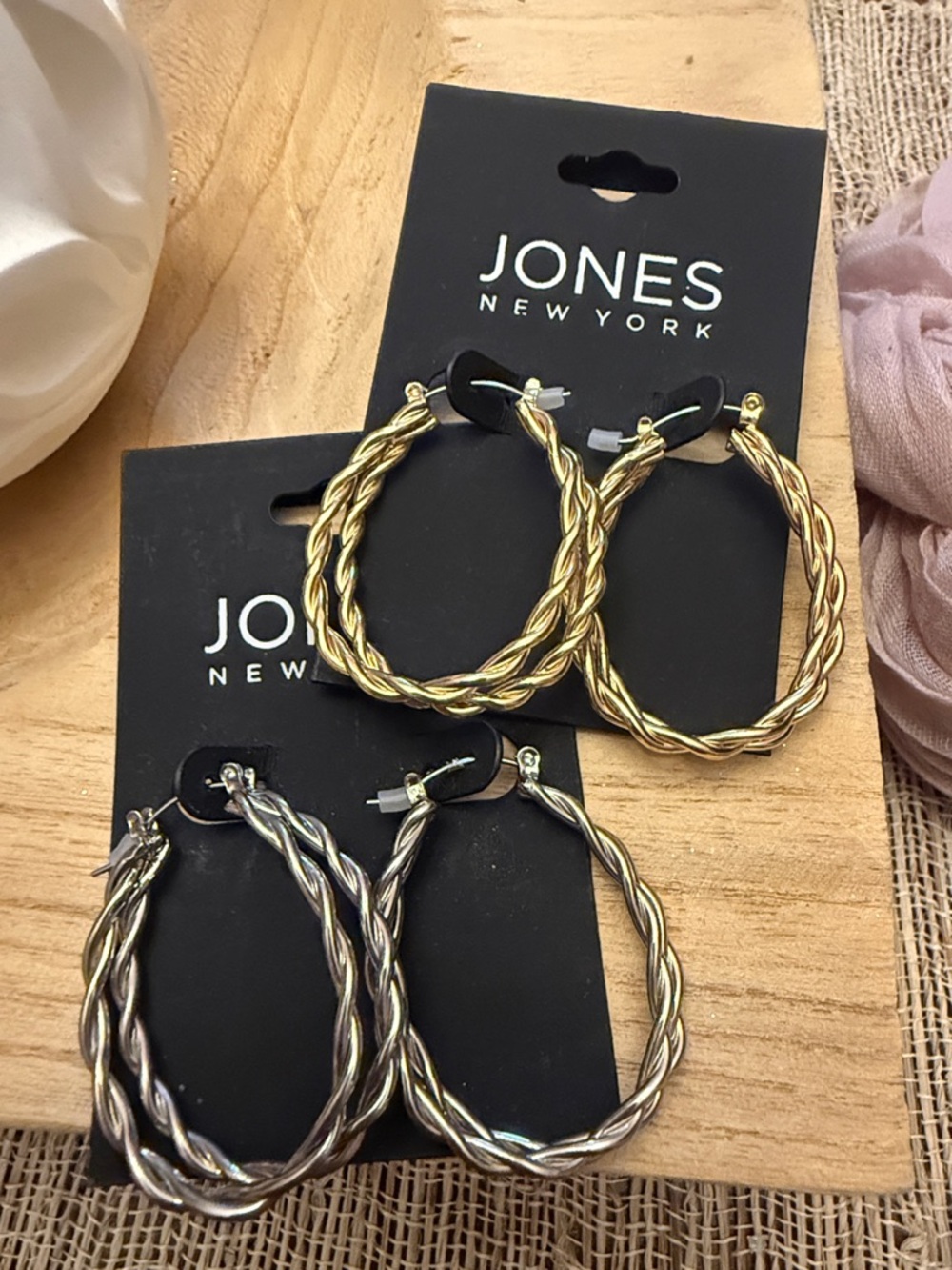 Jones New York Two Pairs of Hoop Earrings Silver and Gold Tone